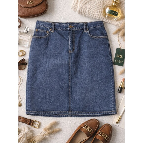 Lauren Ralph Lauren Dresses & Skirts - Ralph Lauren Lauren Jeans Co Denim Skirt Blue 5 Pocket Style Straight Classic